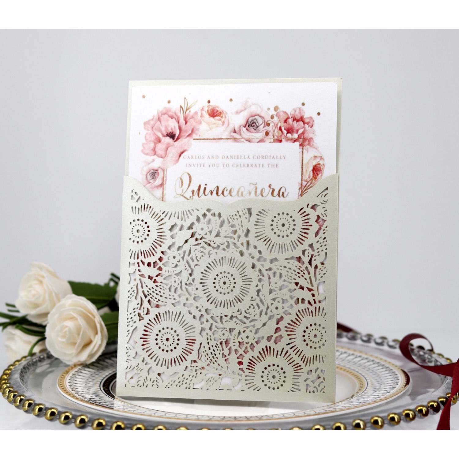 Wine Red  Wedding Invitation Card Marriage Card Laser Cut Paper 